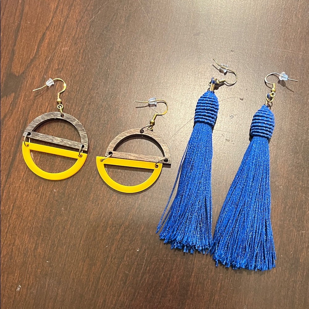 Yellow and Blue Statement Earrings Set